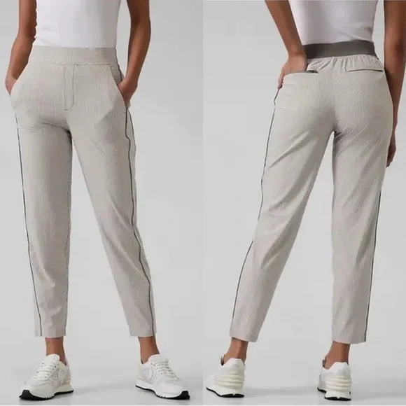Athleta Brooklyn Textured Ankle Pant Gray and White Stripe Size 4 - Picture 2 of 10